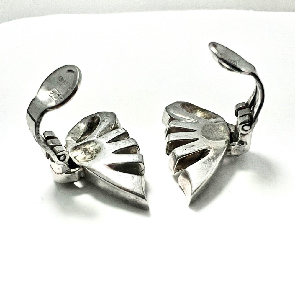 • Vintage Art Deco Ciro Sterling Silver Clip-on Earrings Ear Clips View IV