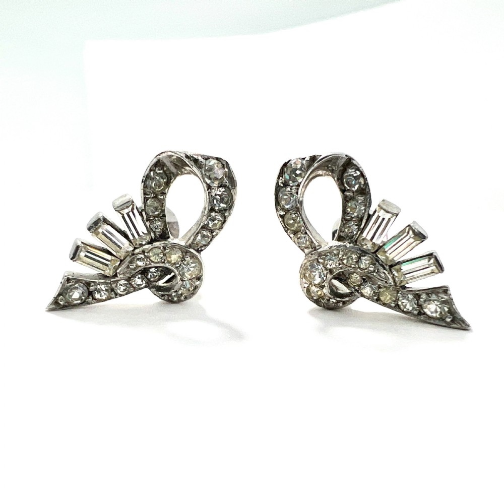 • Vintage Art Deco Ciro Sterling Silver Clip-on Earrings Ear Clips View V