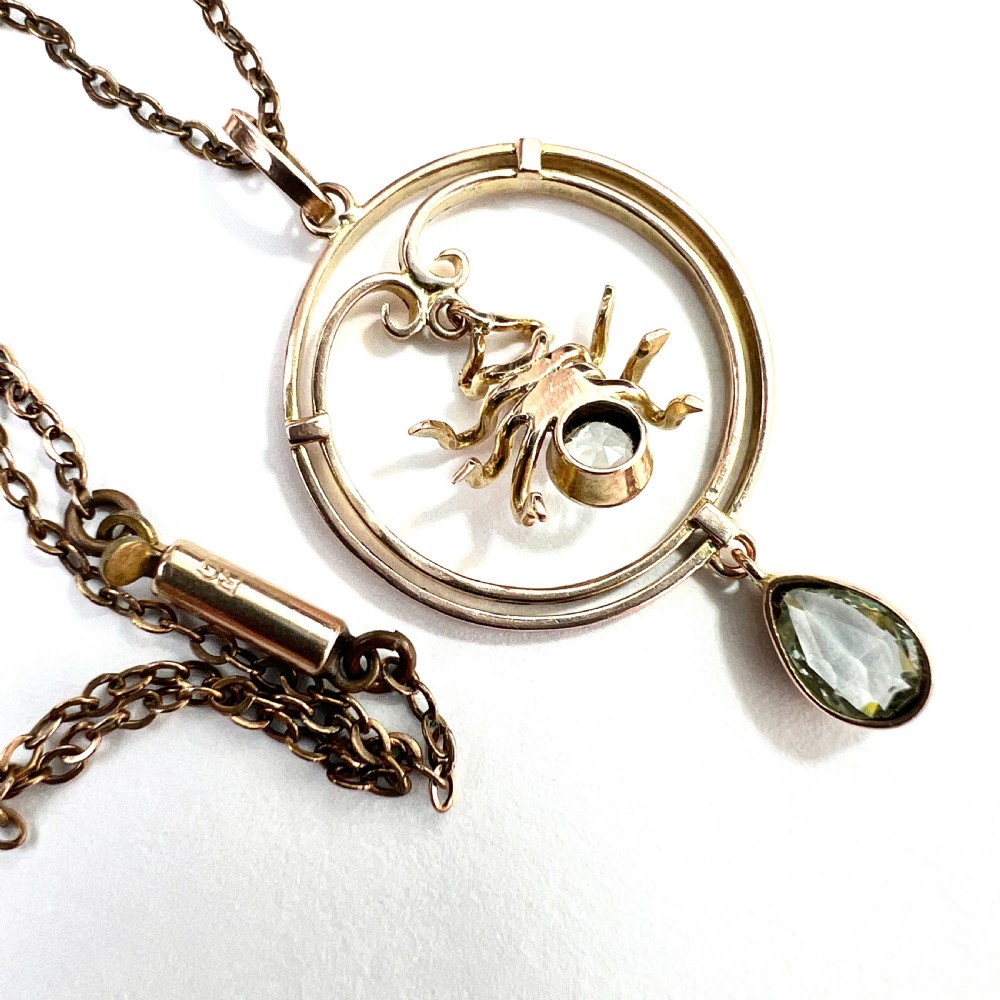 Edwardian 9CT Gold Spider Pendant and Chain Necklace View VI
