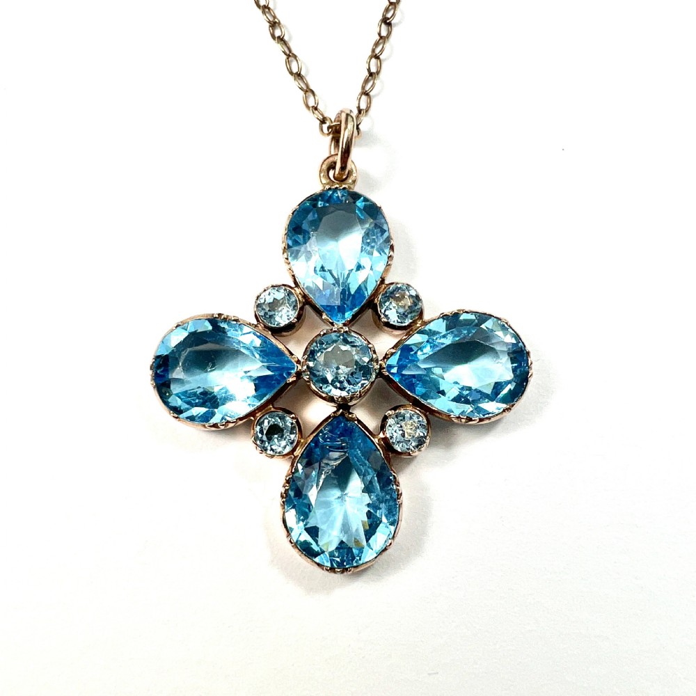 Georgian Paste Aquamarine Square Cross Pendant Necklace View III