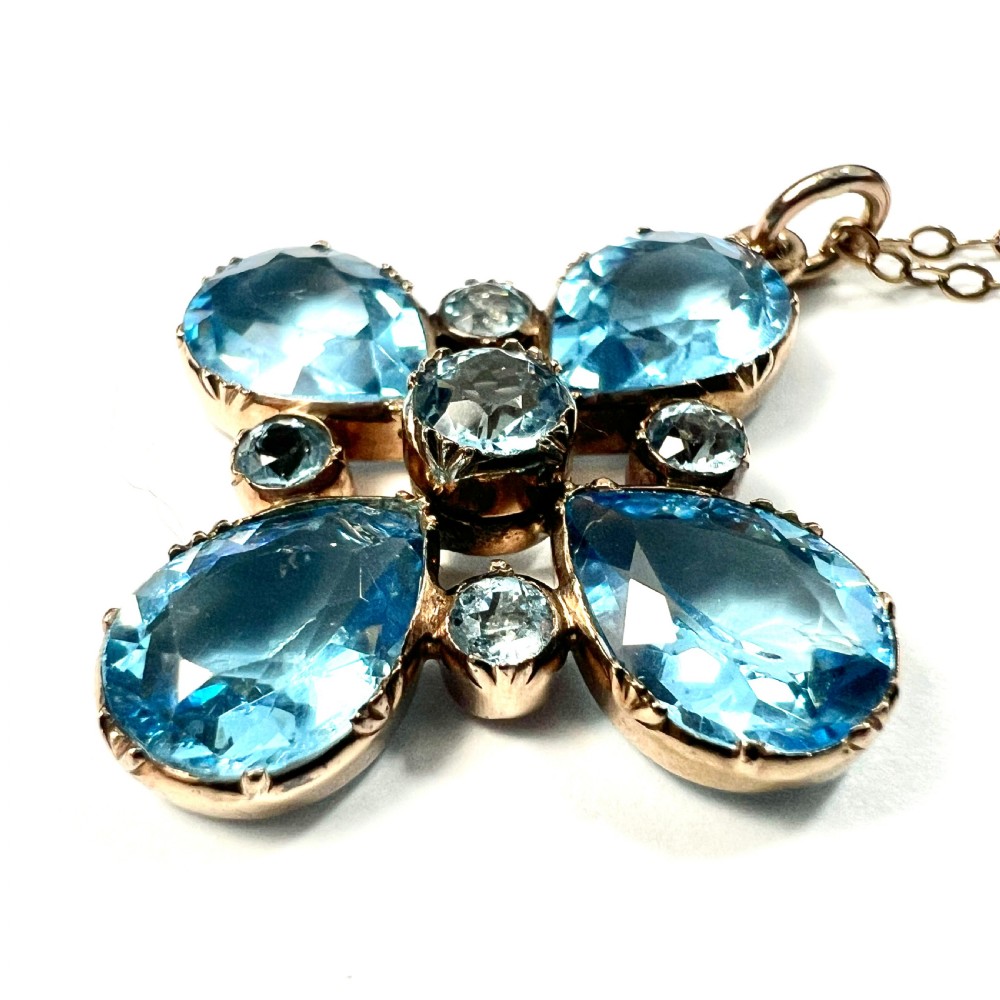 Georgian Paste Aquamarine Square Cross Pendant Necklace View IV