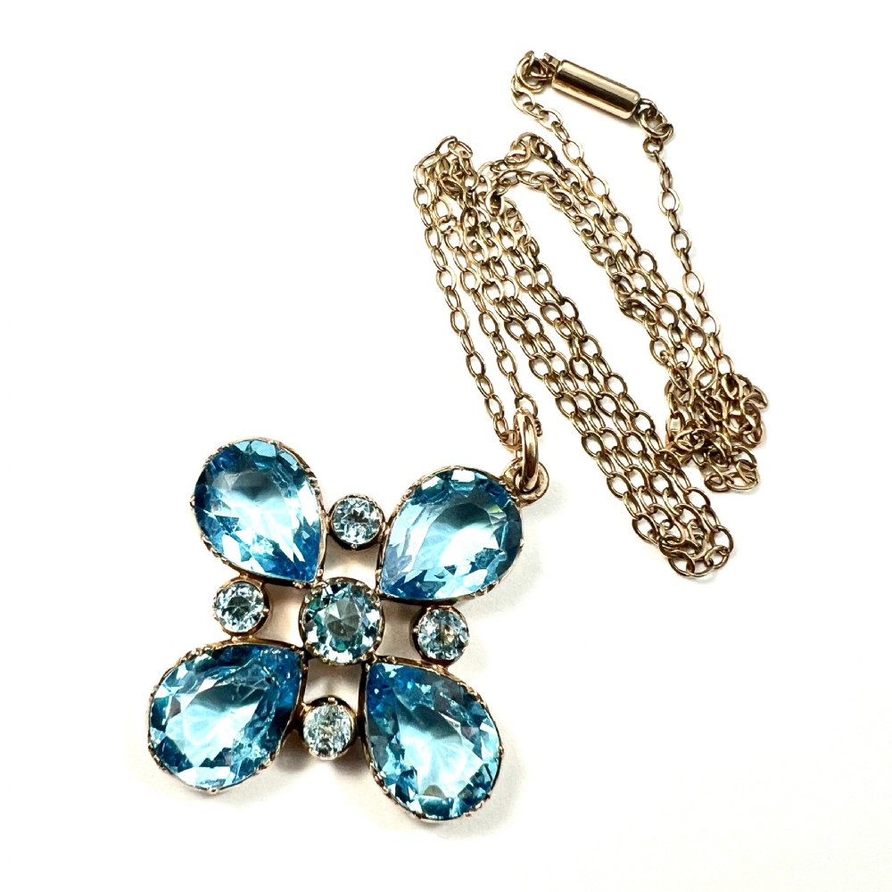Georgian Paste Aquamarine Square Cross Pendant Necklace View V