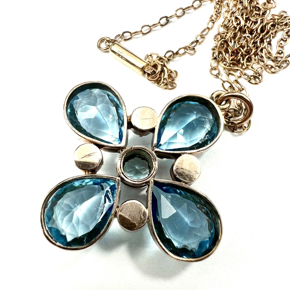 Georgian Paste Aquamarine Square Cross Pendant Necklace View VI