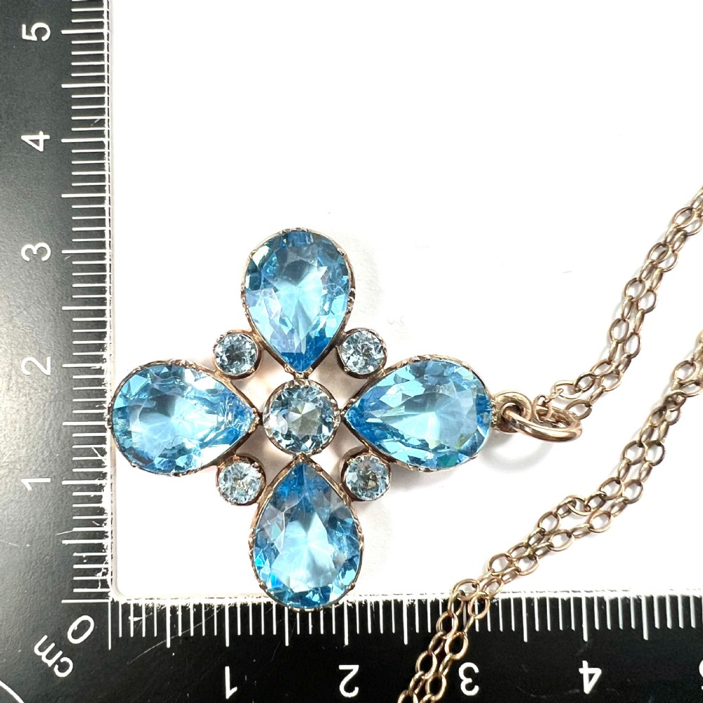 Georgian Paste Aquamarine Square Cross Pendant Necklace View IX