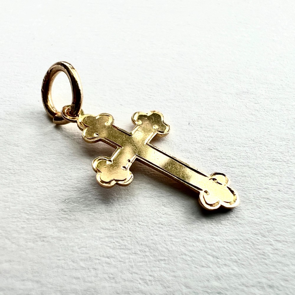 Tiny Antique 9CT Gold Budded Cross Pendant