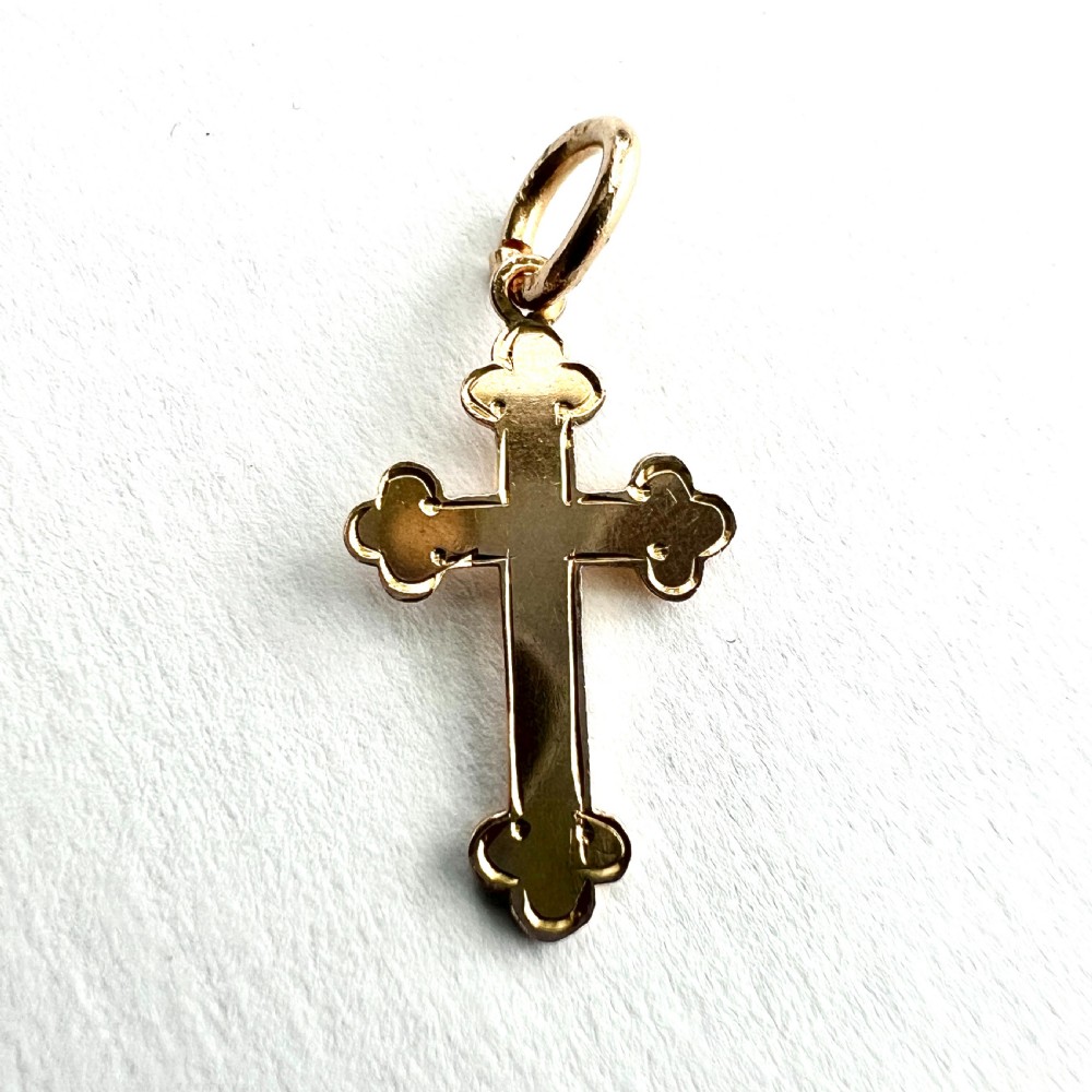 Tiny Antique 9CT Gold Budded Cross Pendant View II