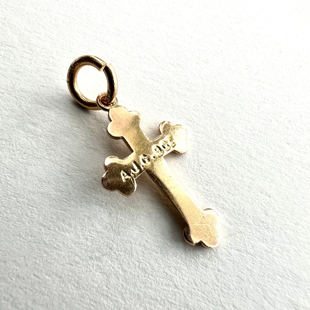 Tiny Antique 9CT Gold Budded Cross Pendant View III