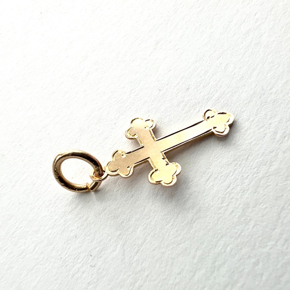 Tiny Antique 9CT Gold Budded Cross Pendant View IV