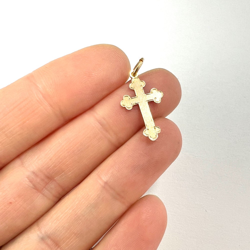 Tiny Antique 9CT Gold Budded Cross Pendant View V