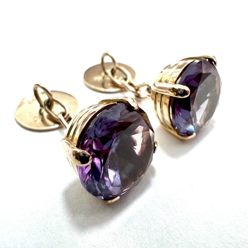 Hallmarked 9CT Gold Antique Corundum Chain Link Cufflinks