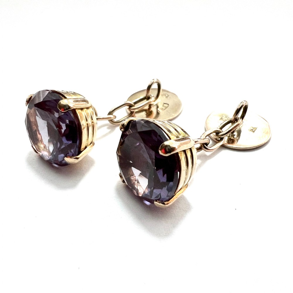 Hallmarked 9CT Gold Antique Corundum Chain Link Cufflinks View II