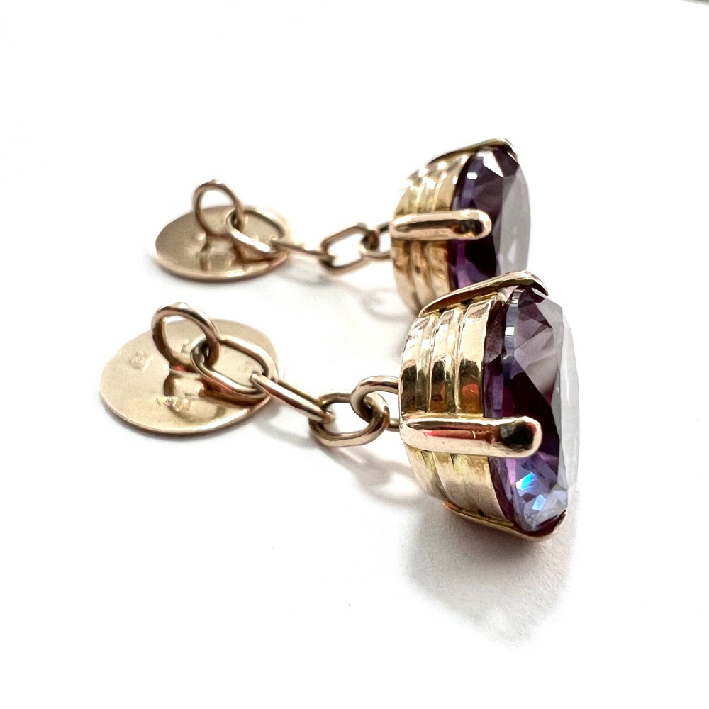 Hallmarked 9CT Gold Antique Corundum Chain Link Cufflinks View III