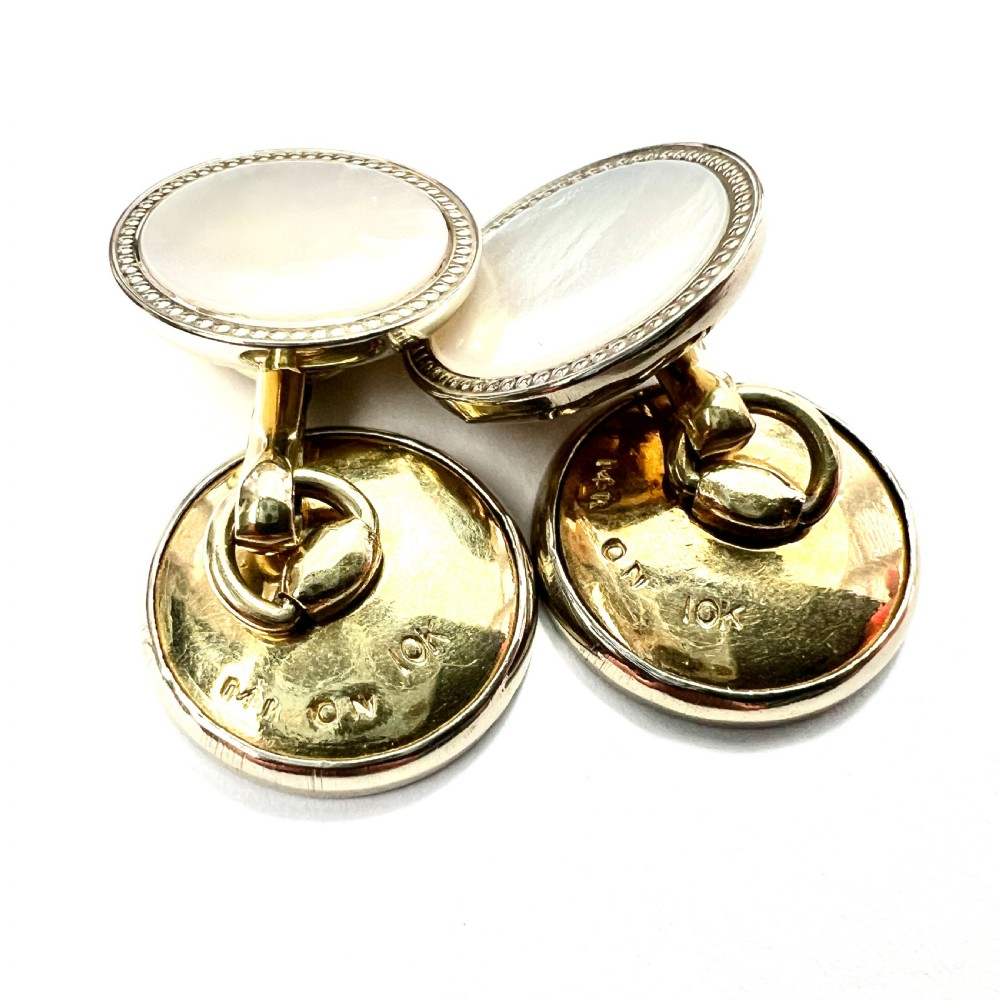 Art Deco Mother of Pearl Gold Cufflinks View II