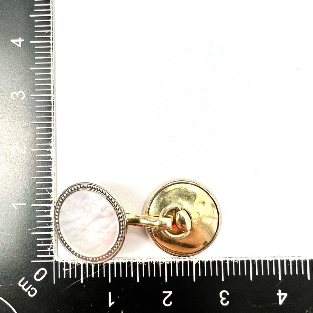 Art Deco Mother of Pearl Gold Cufflinks View V