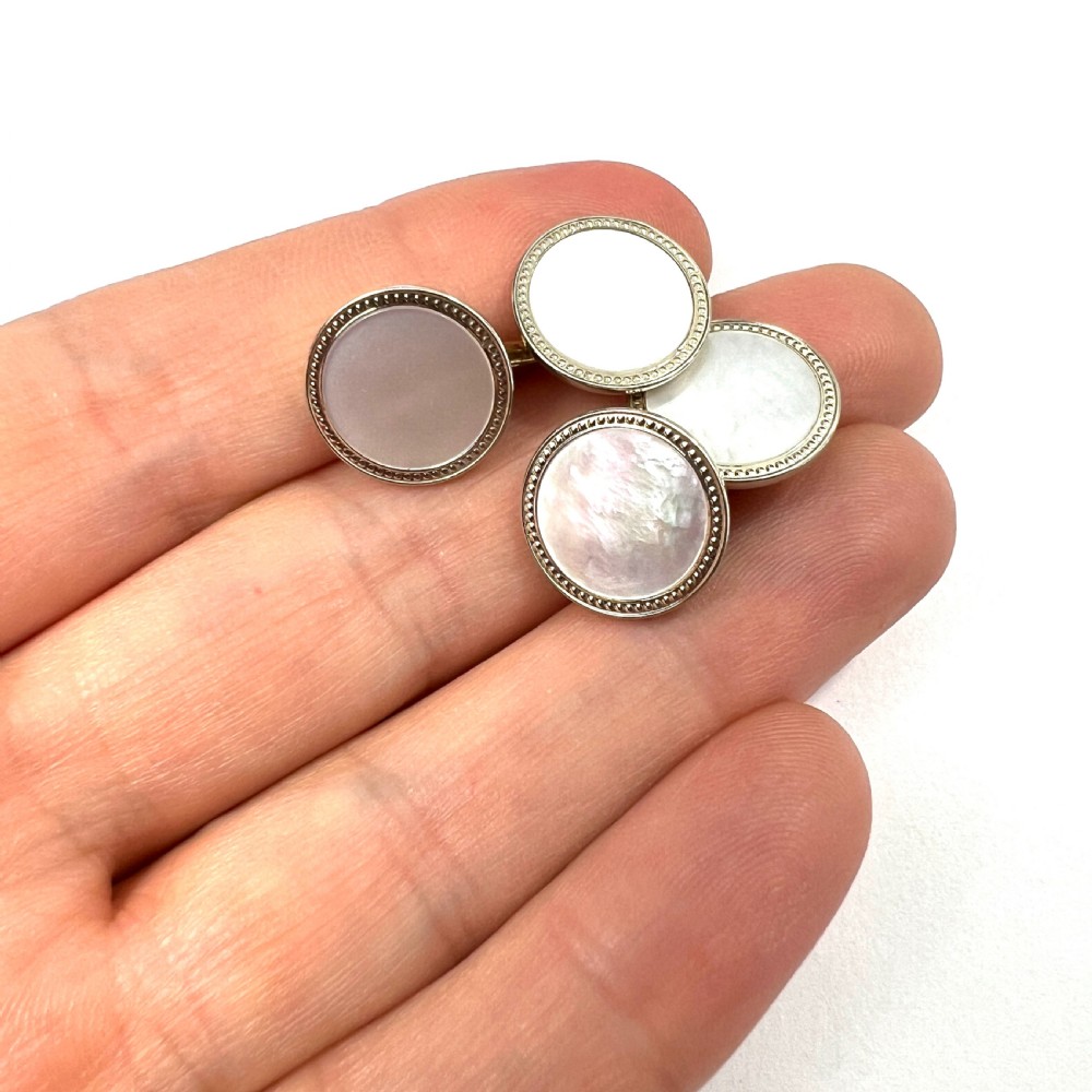 Art Deco Mother of Pearl Gold Cufflinks View VI