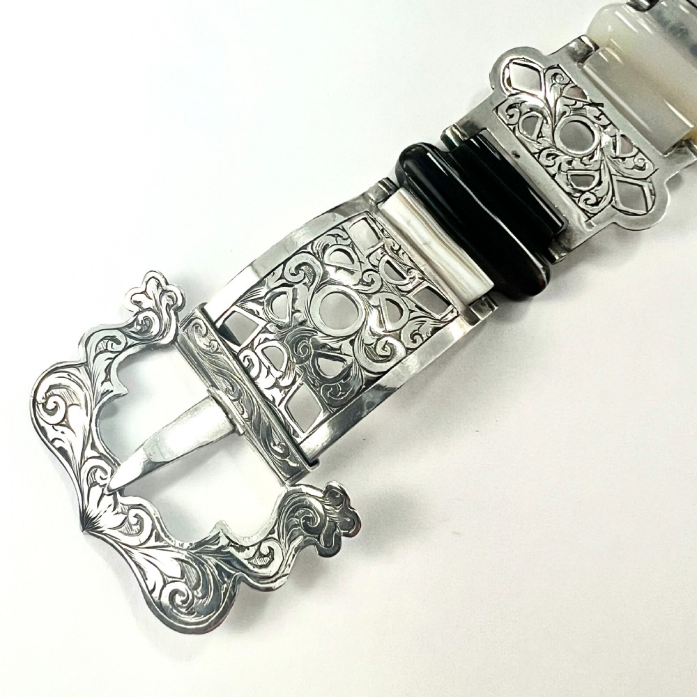 Victorian Scottish Agate Silver Buckle Bracelet View II