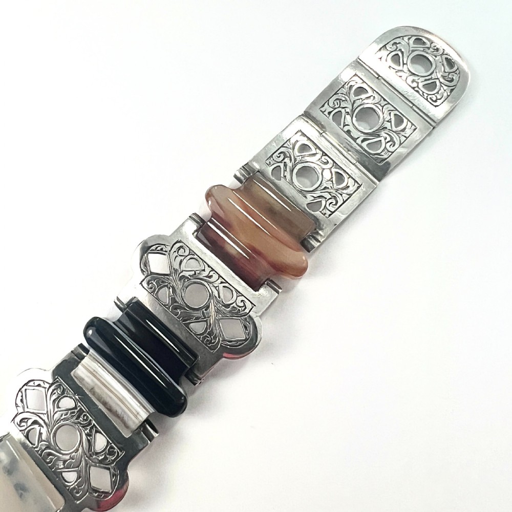 Victorian Scottish Agate Silver Buckle Bracelet View III