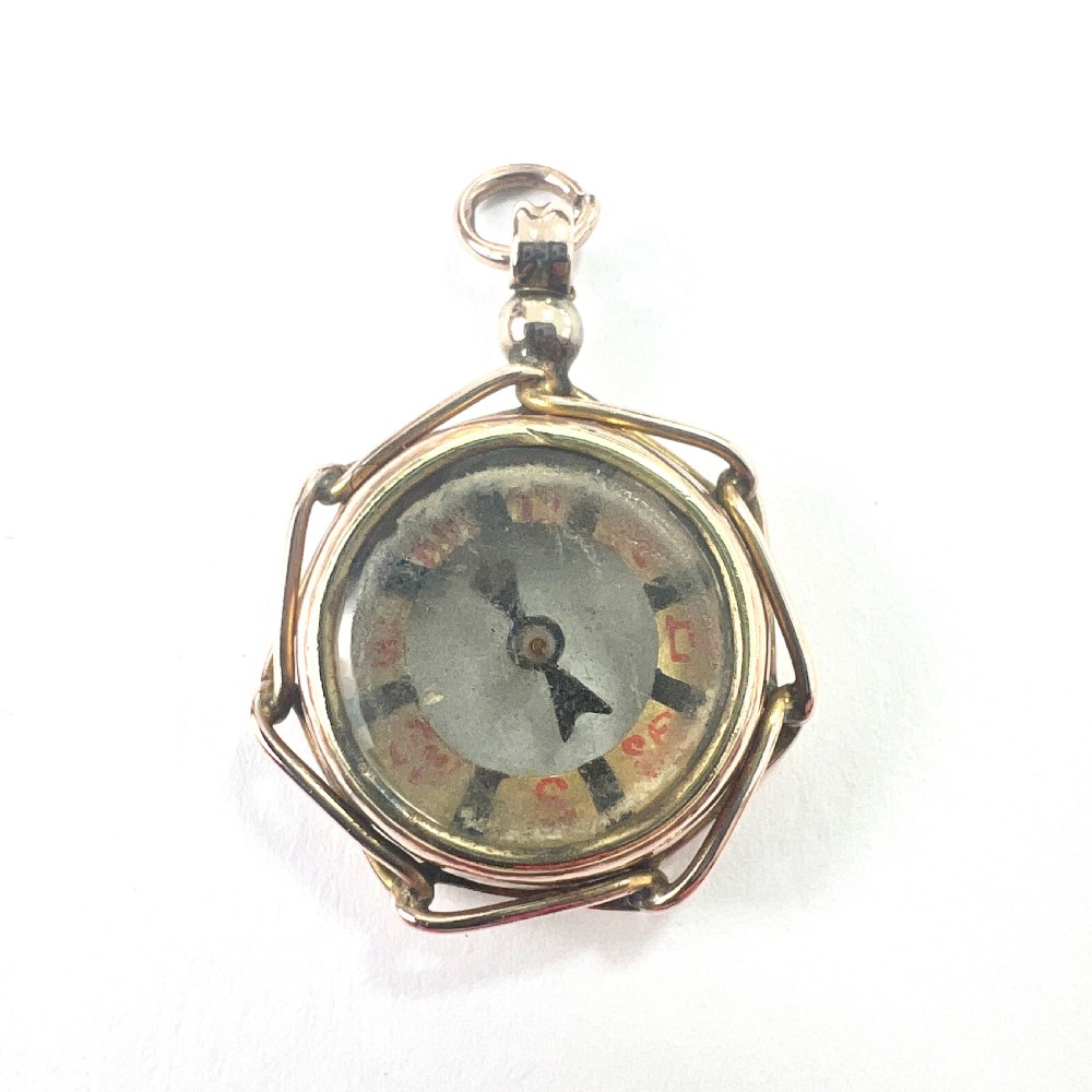 • Antique 9CT Gold Removable Compass Pendant Fob