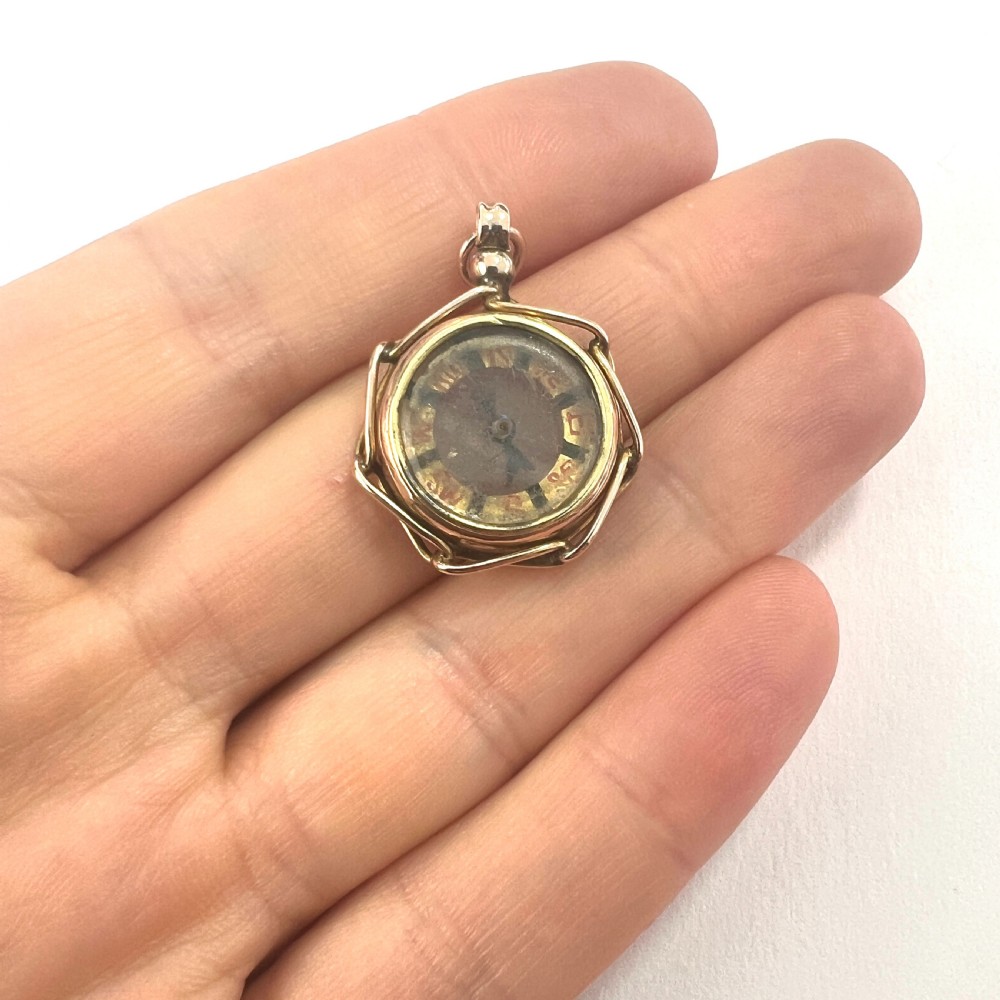 • Antique 9CT Gold Removable Compass Pendant Fob View IX