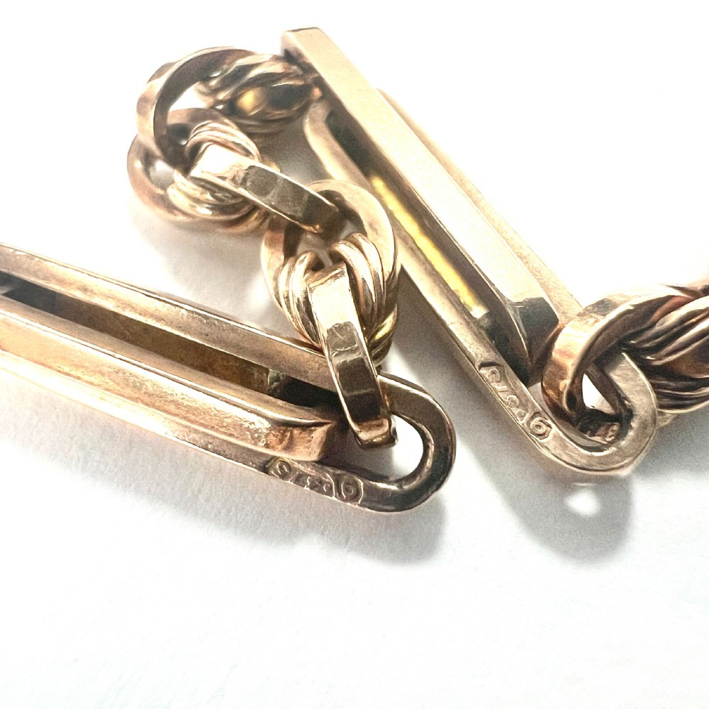 Antique 9CT Rosy Gold Long Link Bracelet with Padlock View V