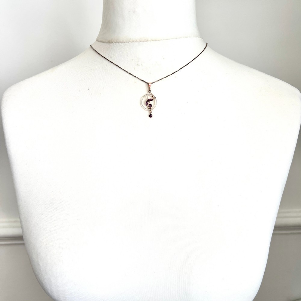 Rare Edwardian 9CT Gold Mother of Pearl Hoop Pendant • Boxed View VI