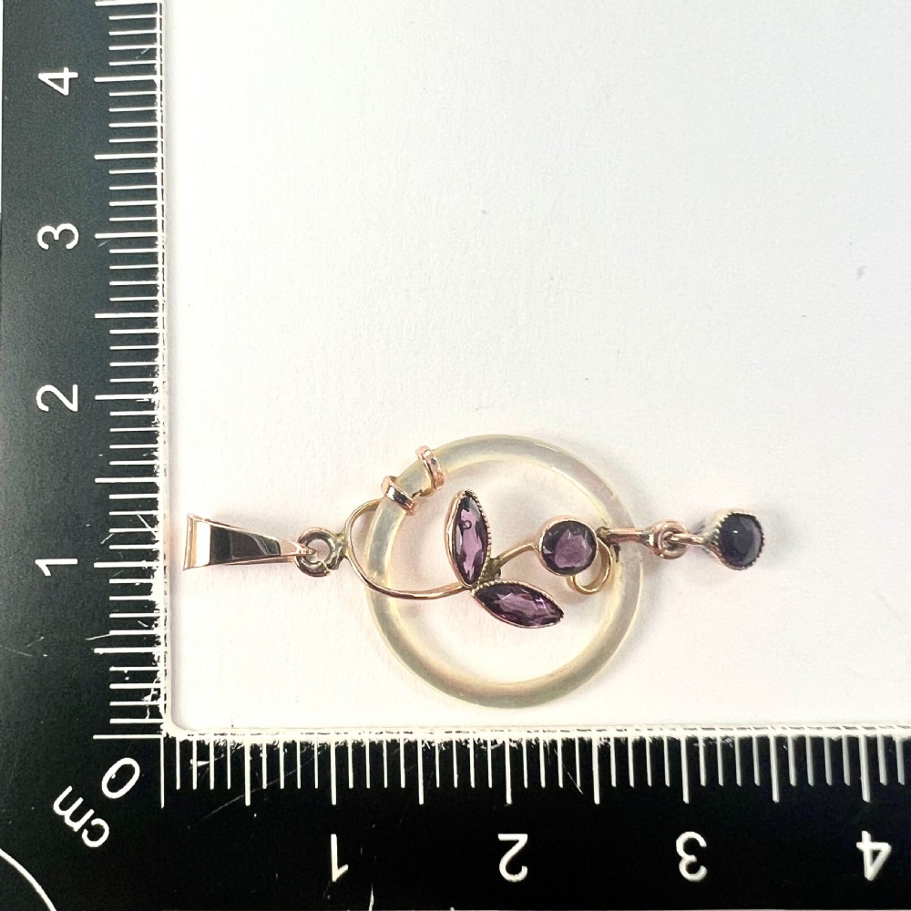 Rare Edwardian 9CT Gold Mother of Pearl Hoop Pendant • Boxed View VII