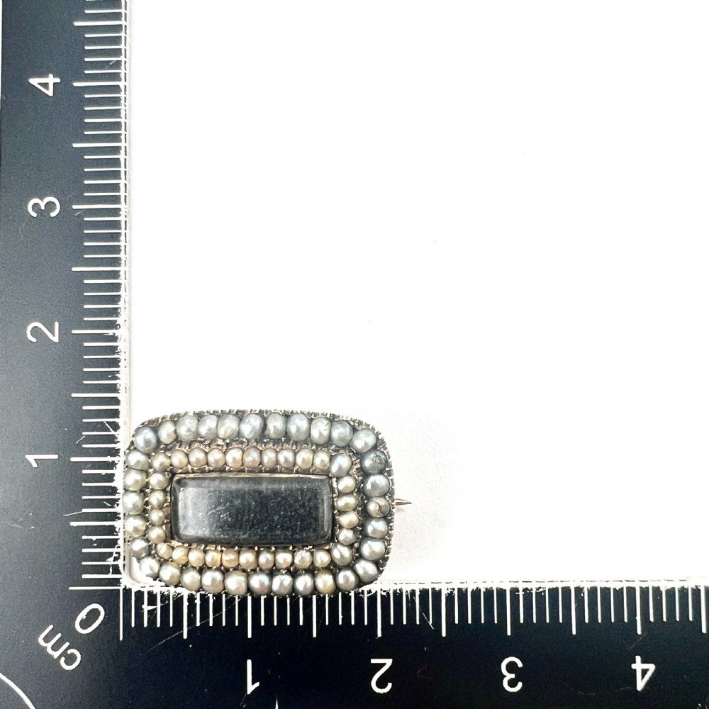 • Georgian 9CT Gold Natural Pearl Hair Mourning Brooch View V