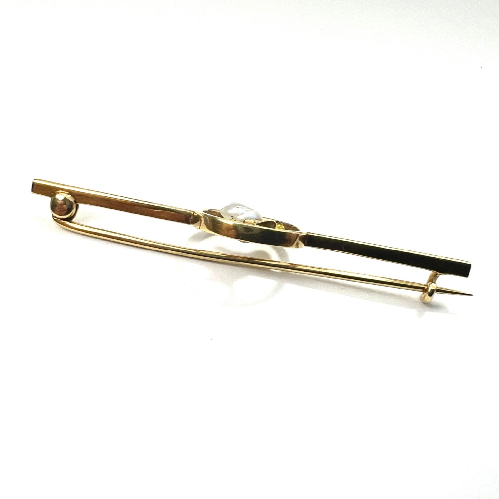 Edwardian Pearl, Garnet and Gold Enamel Chick Bar Brooch View VII