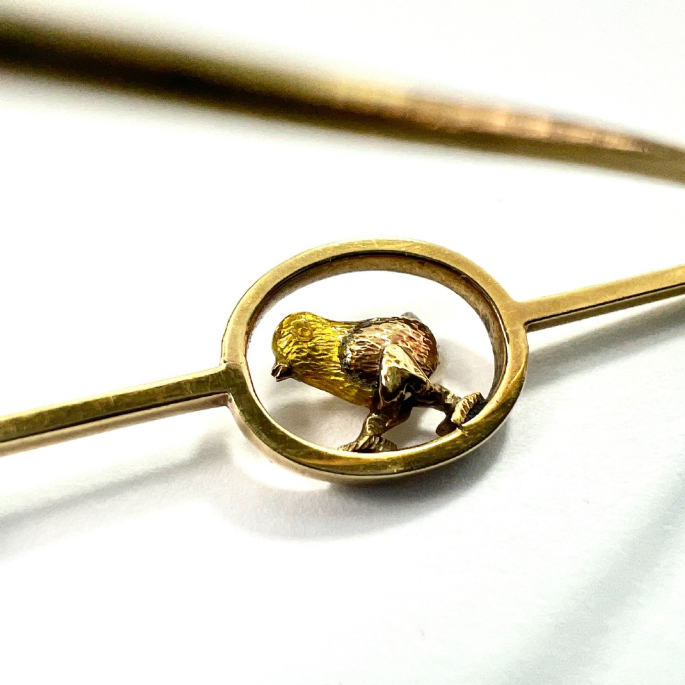 Edwardian Pearl, Garnet and Gold Enamel Chick Bar Brooch View IX