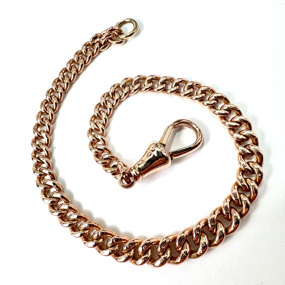 Victorian 9CT Rose Gold Albert Chain Bracelet with Dog Clip