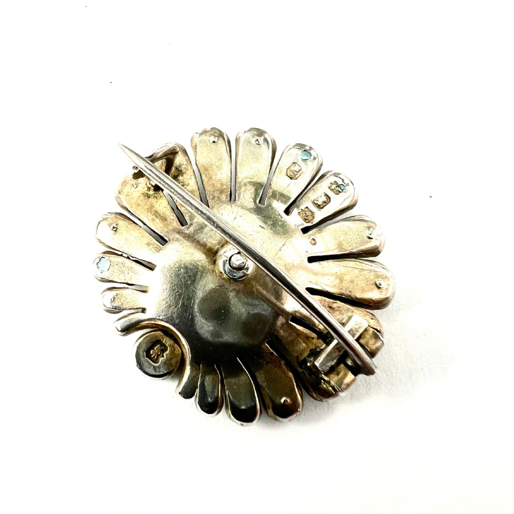 Edwardian Paste Peacock Brooch in Sterling Silver and Enamel View VII