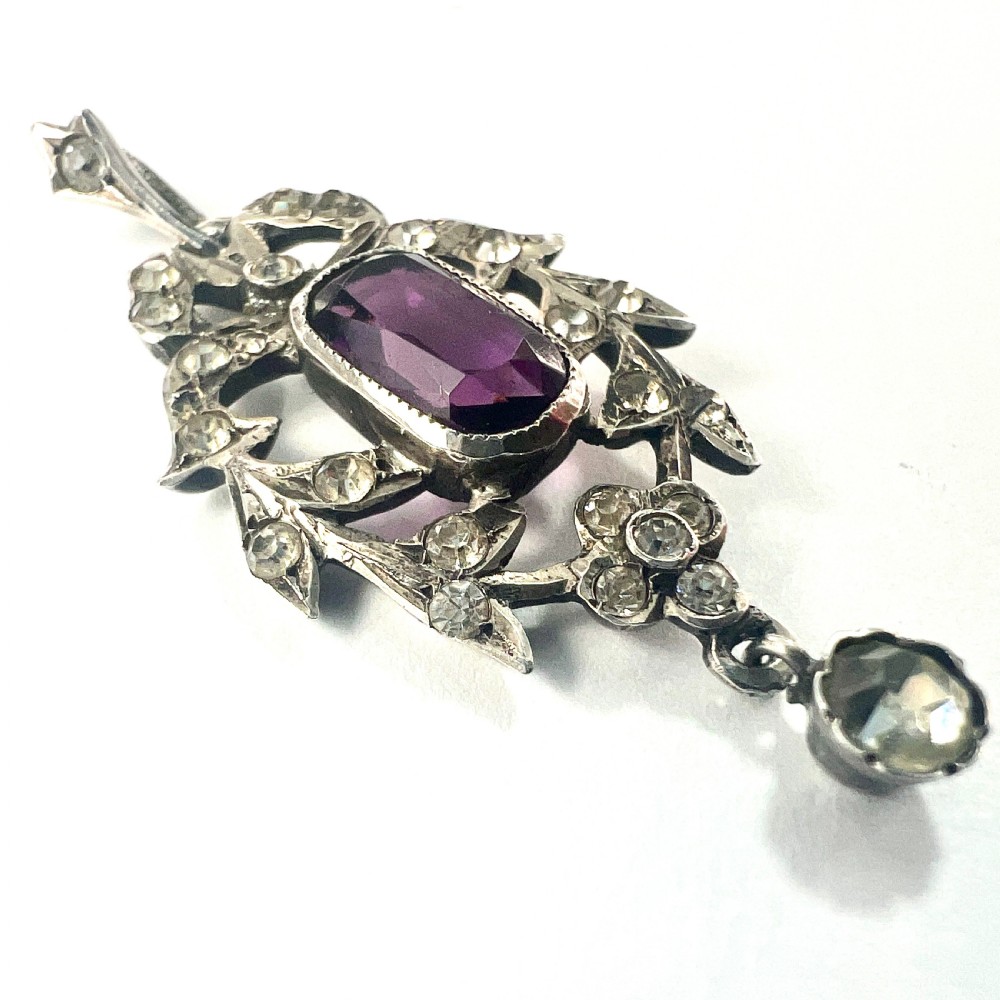 Edwardian Amethyst Paste Silver Pendant View II