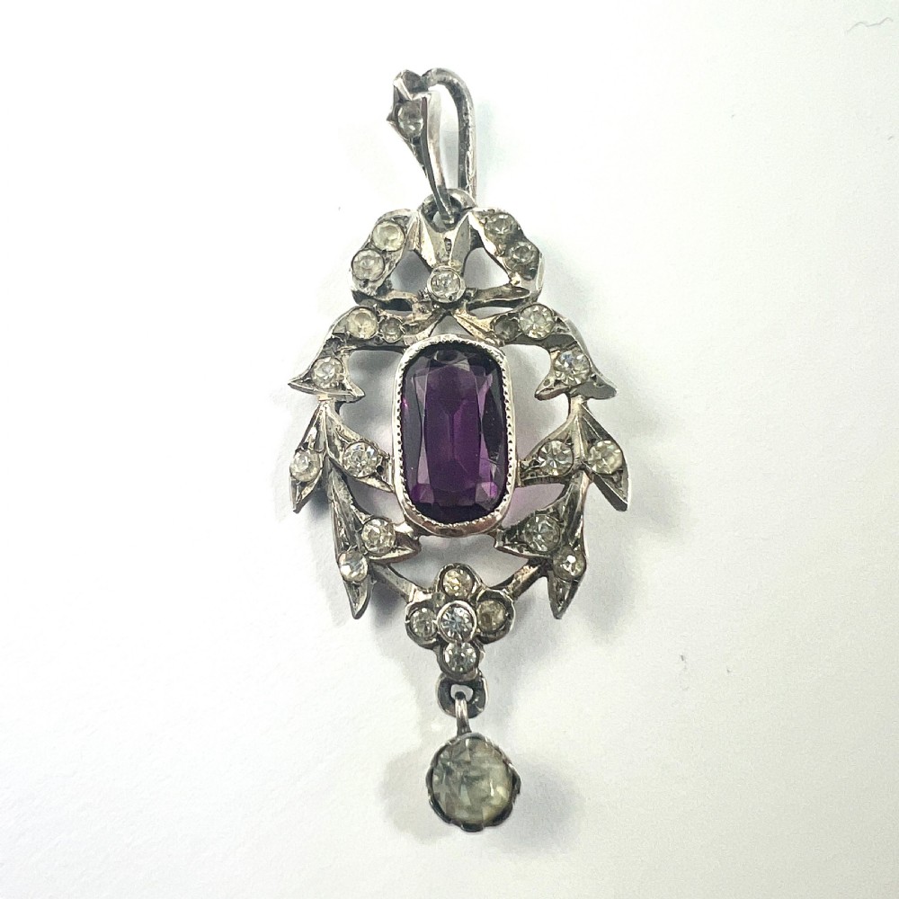 Edwardian Amethyst Paste Silver Pendant View III