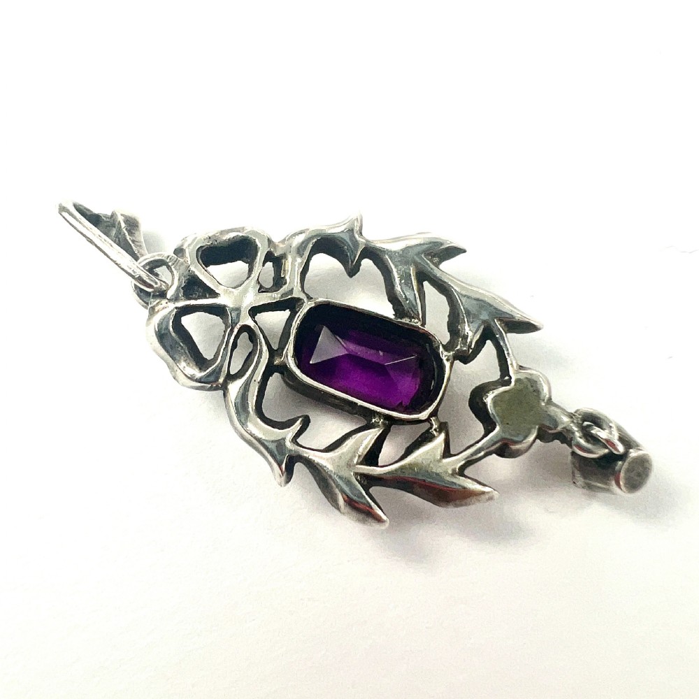 Edwardian Amethyst Paste Silver Pendant View IV