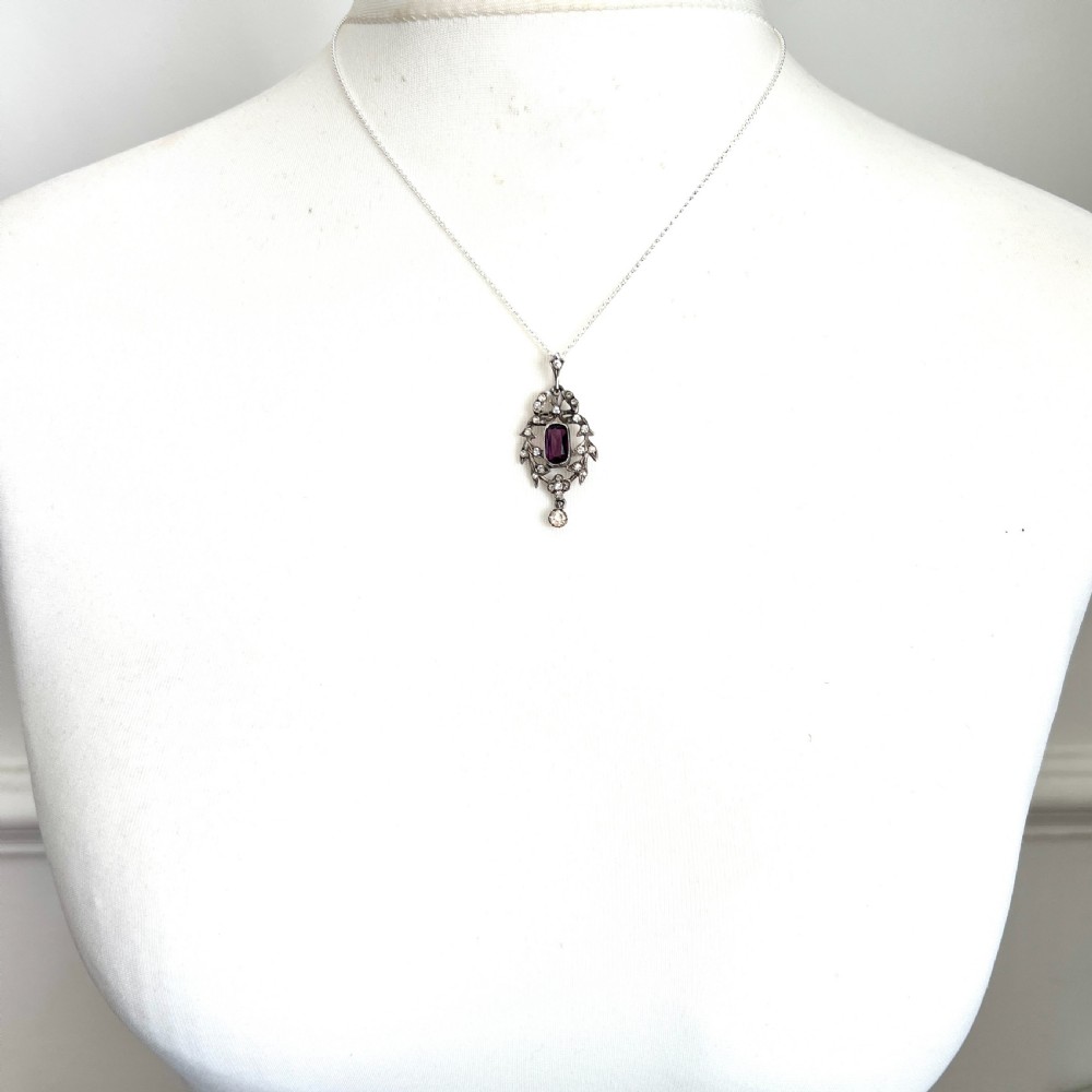 Edwardian Amethyst Paste Silver Pendant View V