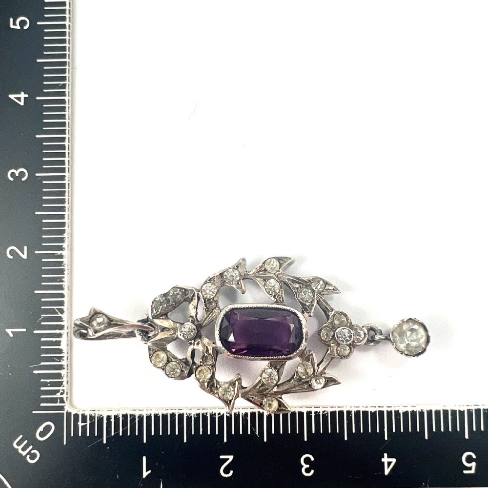 Edwardian Amethyst Paste Silver Pendant View VI