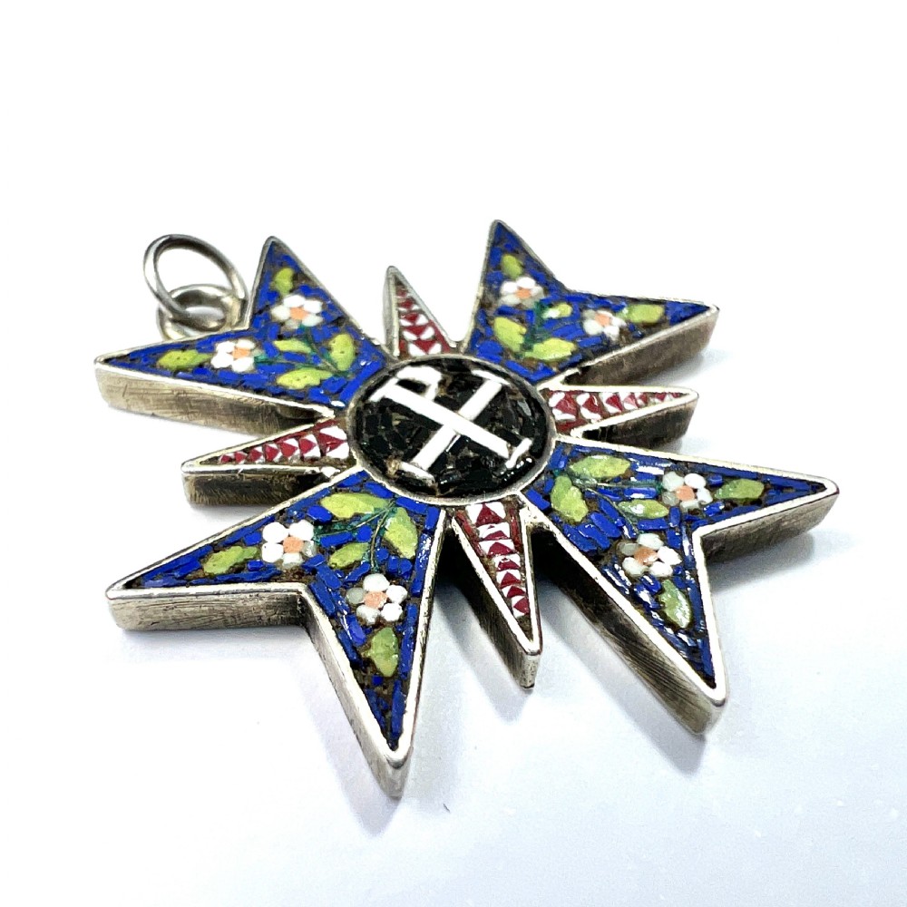 Antique Maltese Cross Silver Micro Mosaic Pendant  View II