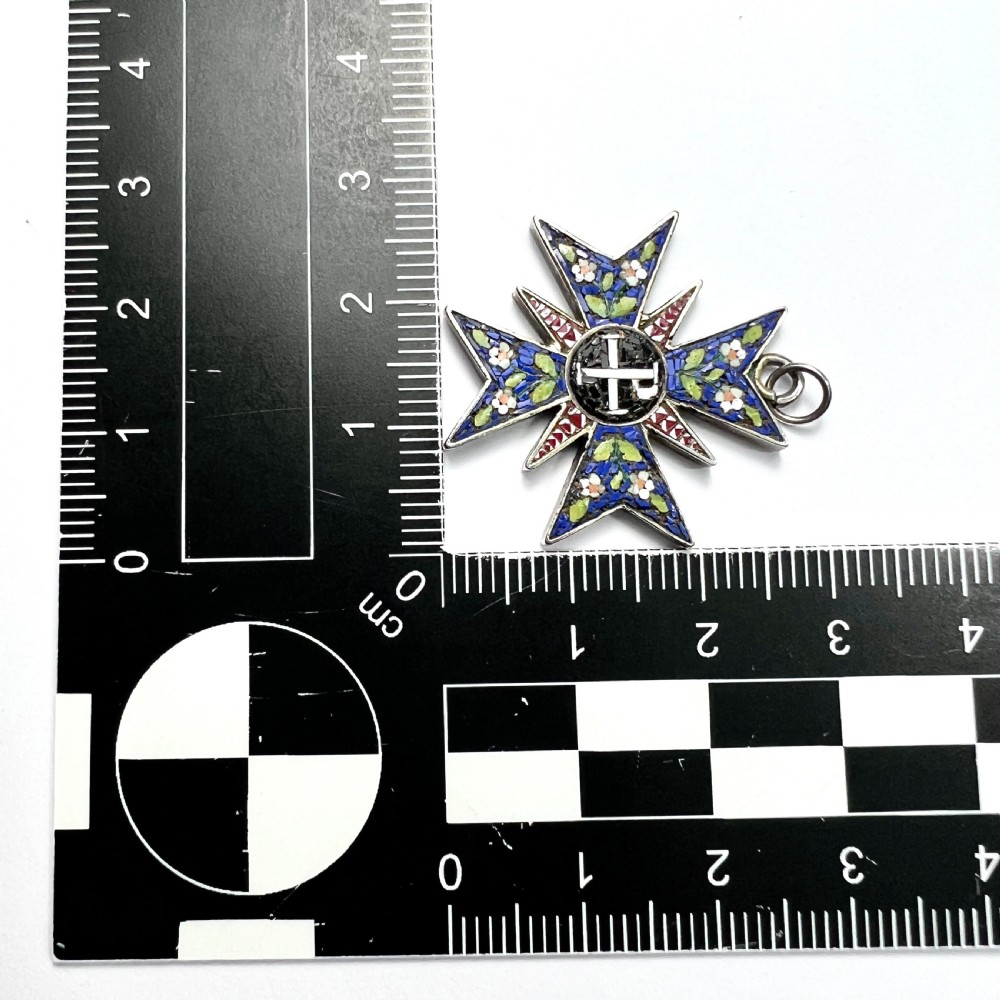 Antique Maltese Cross Silver Micro Mosaic Pendant  View IV