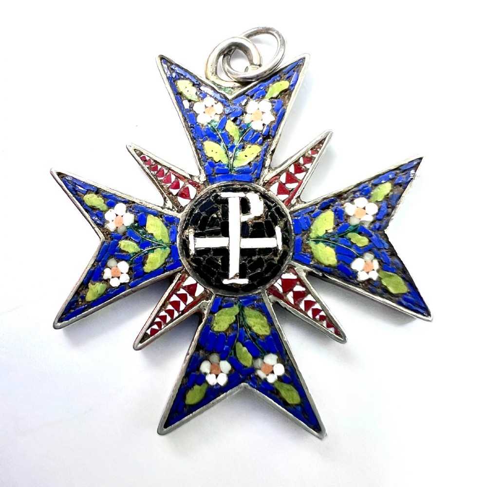 Antique Maltese Cross Silver Micro Mosaic Pendant  View VI