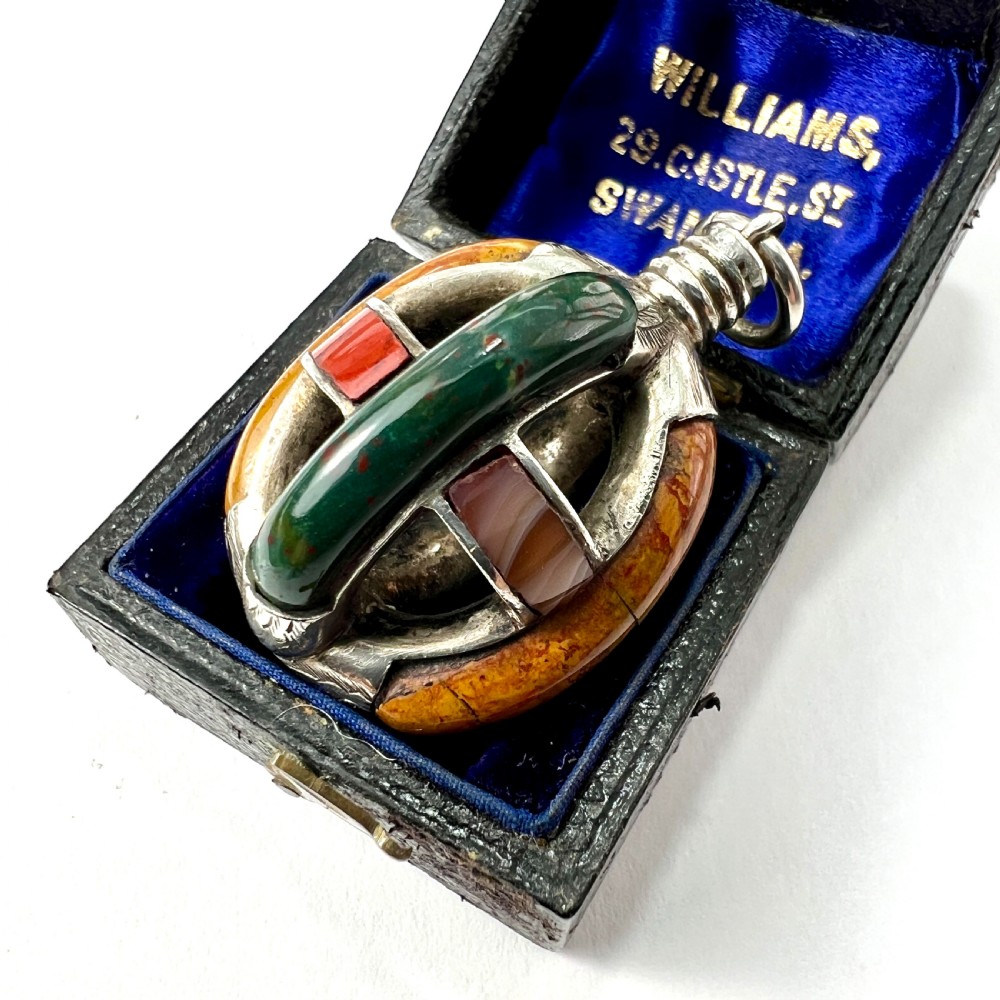 Rare Scottish Victorian Agate Silver Cage Pendant