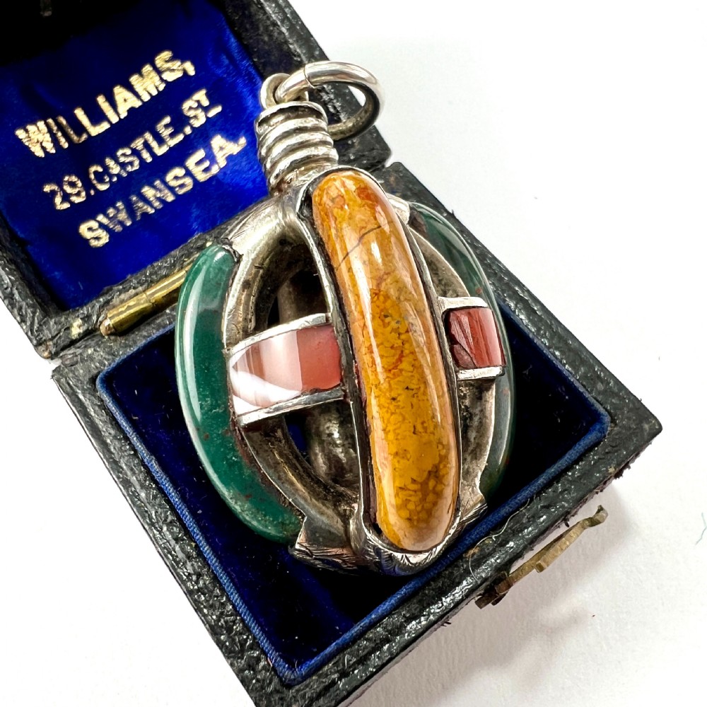 Rare Scottish Victorian Agate Silver Cage Pendant View II