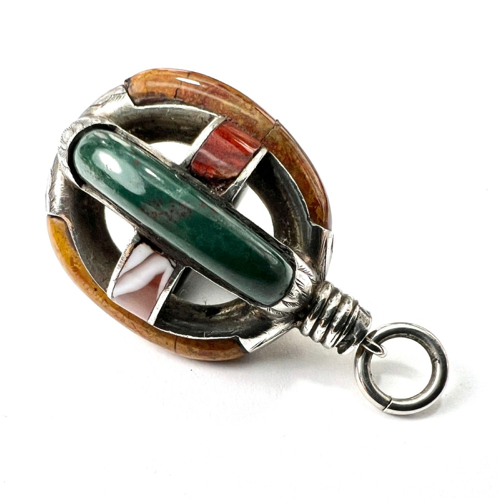 Rare Scottish Victorian Agate Silver Cage Pendant View VI