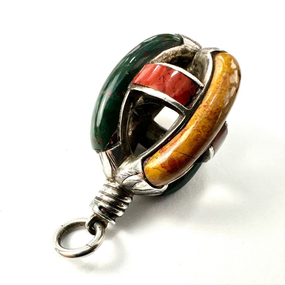 Rare Scottish Victorian Agate Silver Cage Pendant View VII
