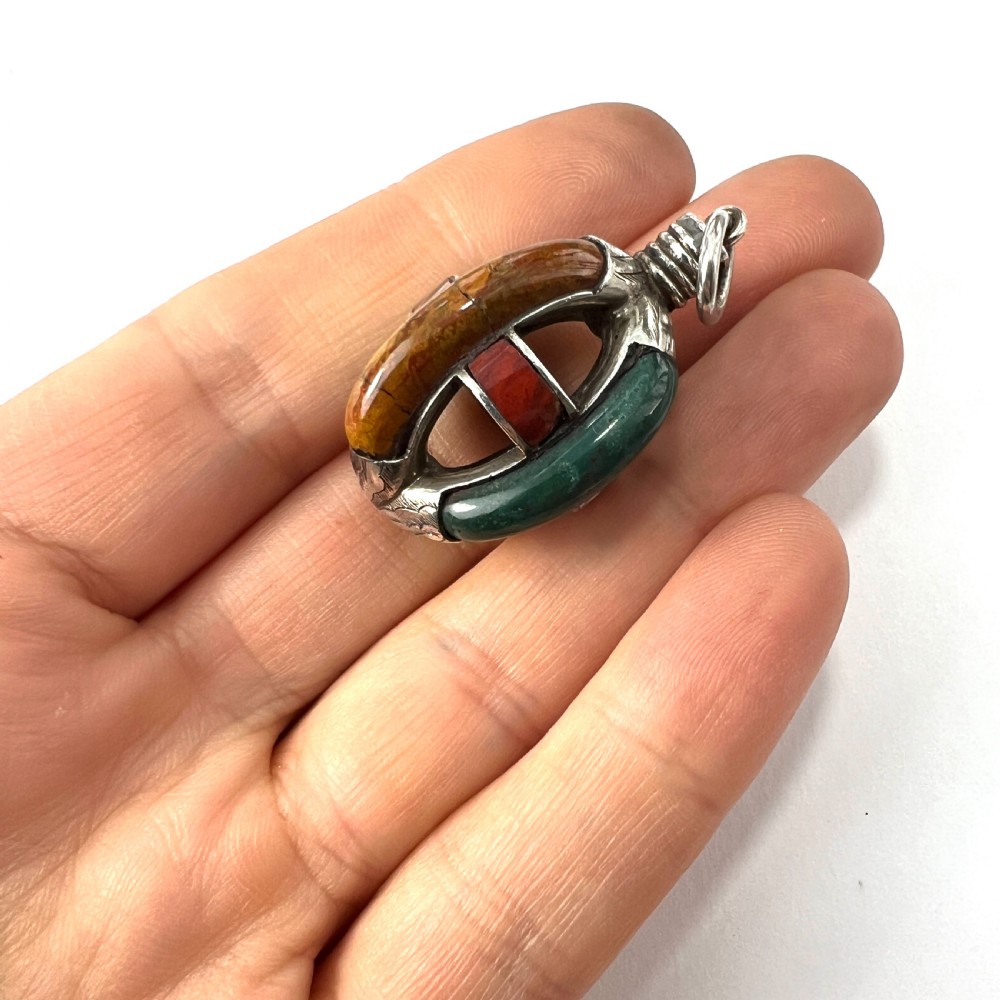Rare Scottish Victorian Agate Silver Cage Pendant View IX
