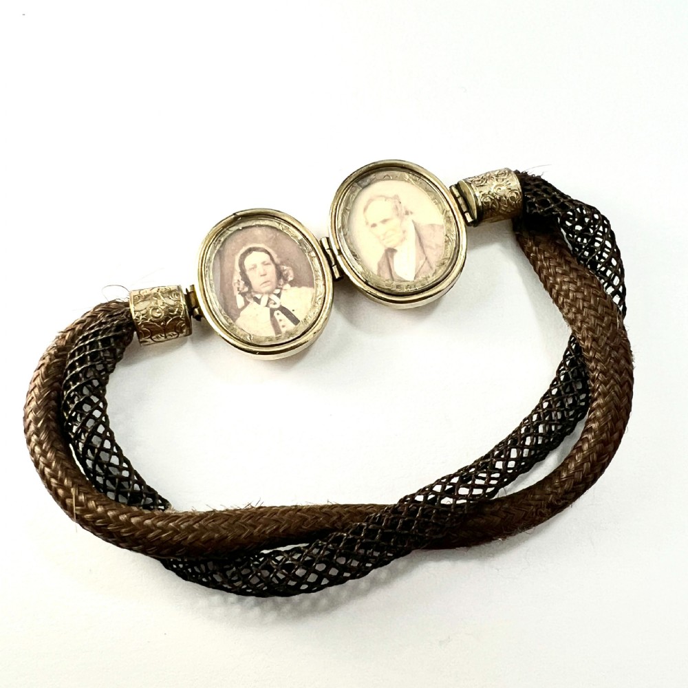 Victorian Double Portrait Woven Hair Mourning Bracelet 