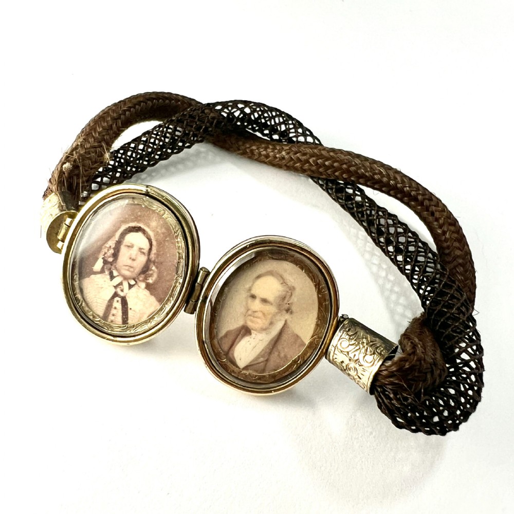Victorian Double Portrait Woven Hair Mourning Bracelet  View V