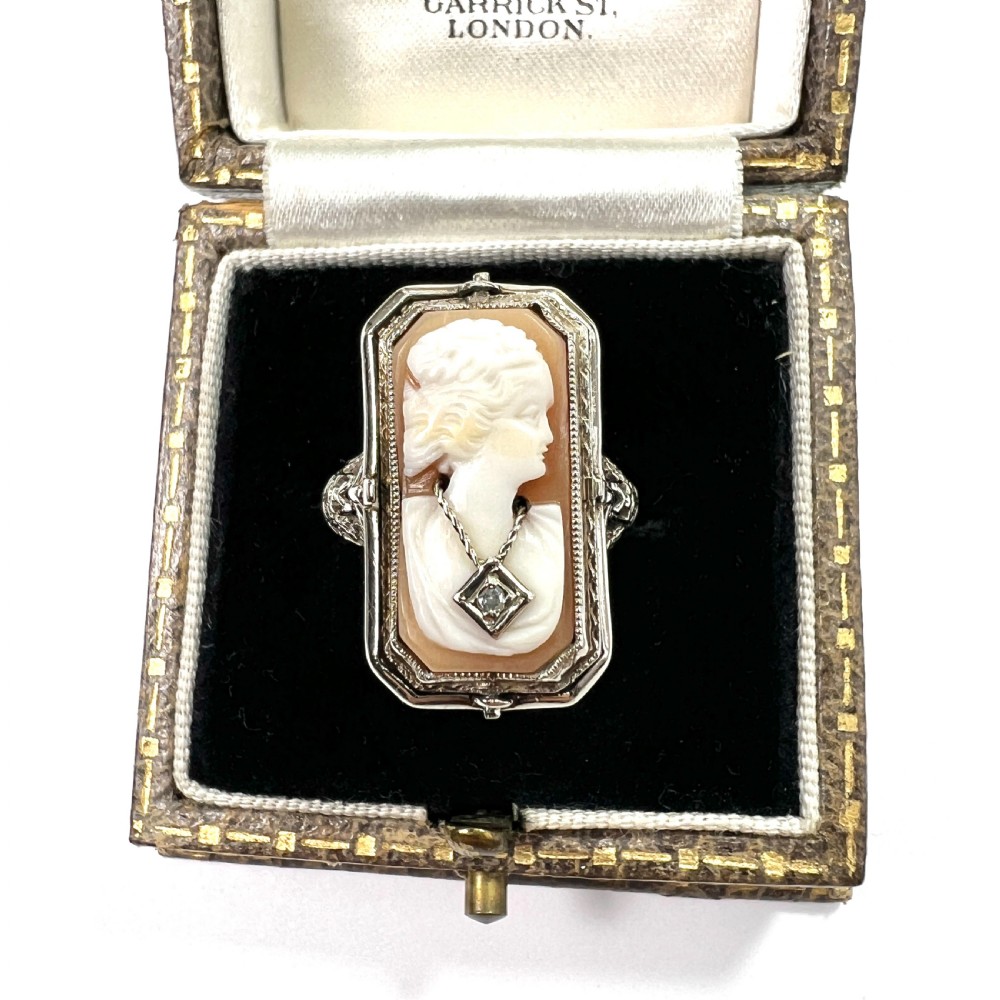Art Deco 14CT White Gold Diamond Reversible Cameo Flip Ring View II