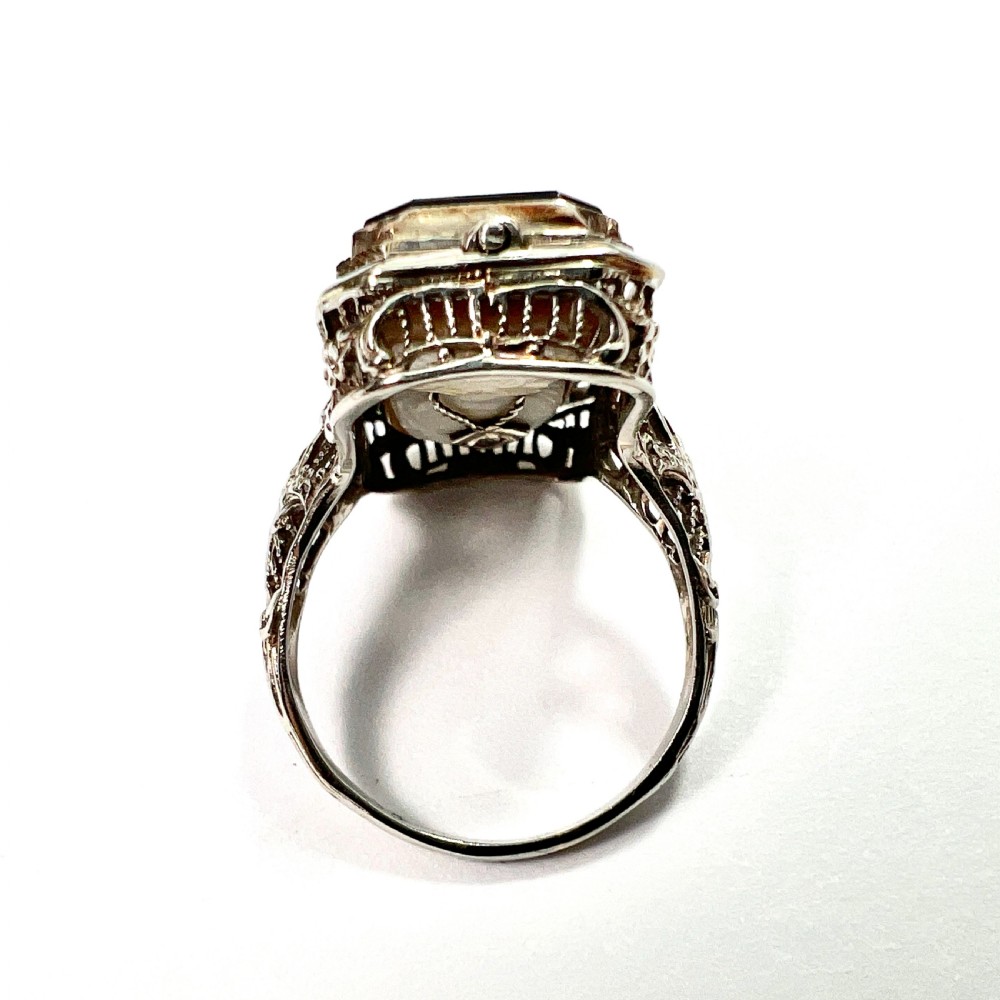 Art Deco 14CT White Gold Diamond Reversible Cameo Flip Ring View IV