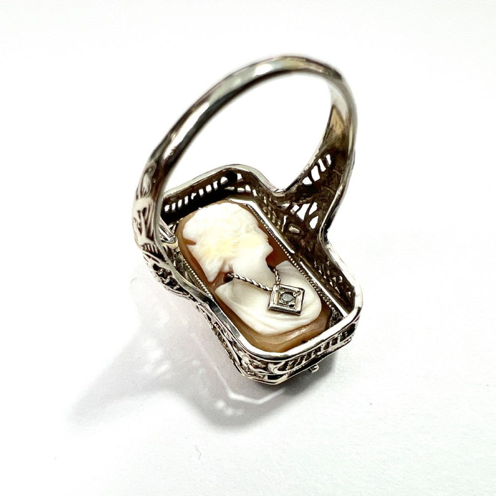 Art Deco 14CT White Gold Diamond Reversible Cameo Flip Ring View V