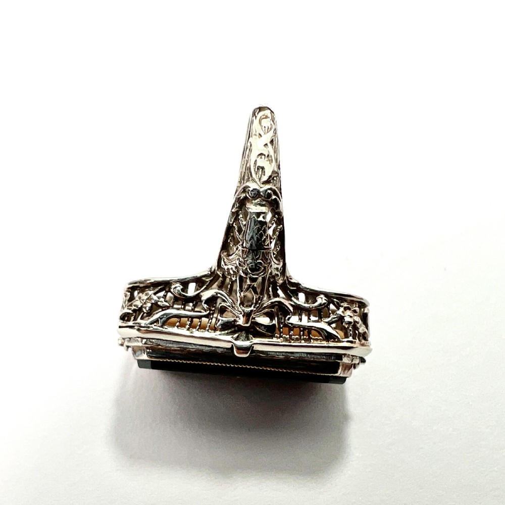 Art Deco 14CT White Gold Diamond Reversible Cameo Flip Ring View VI